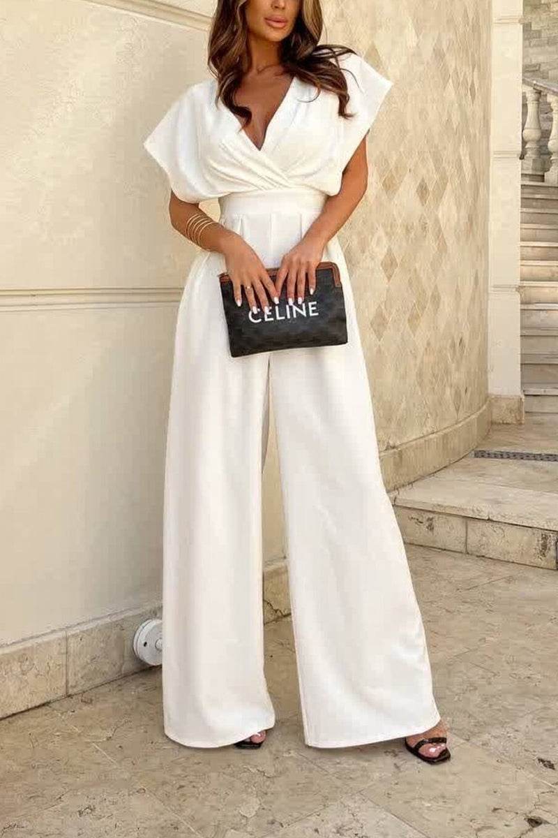 V-Neck Floor Length Polyester Wedding Jumpsuit 928697952741 - COCOMELODY